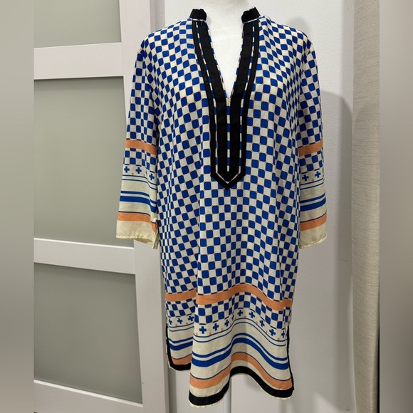 Blue and Black Geometric Block Print Tunic - Picture 2 of 7